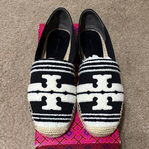 Tory Burch Black and Cream Espadrilles Size 9